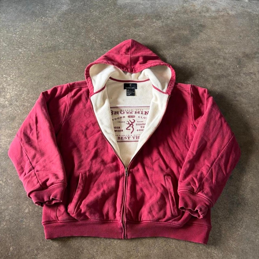 90s browning faded red zip up lined hoodie